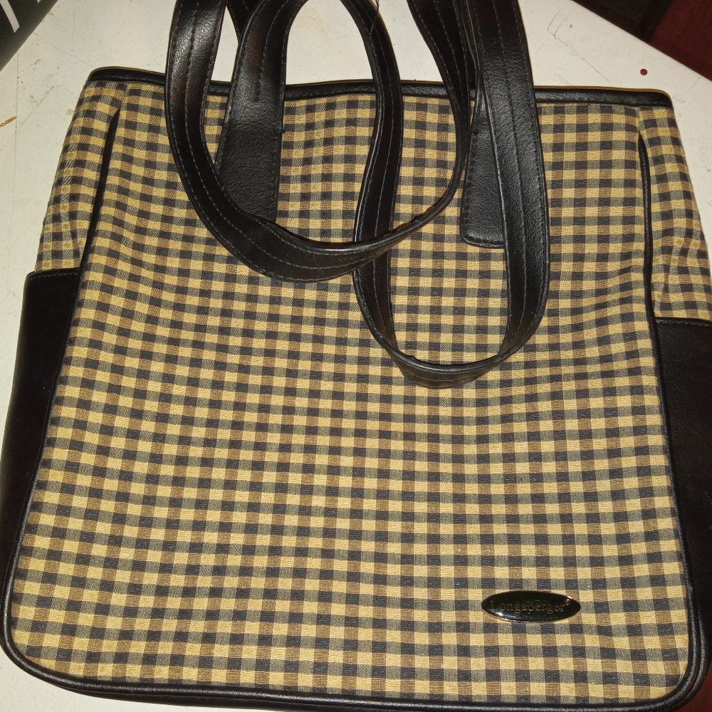 Longaberger Medium size Checkered Fabric/Faux Leather Purse